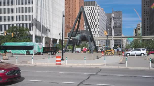 Joe Louis Pięść Posąg Detroit Michigan Szeroki Strzał Stabilny Wideo — Wideo stockowe