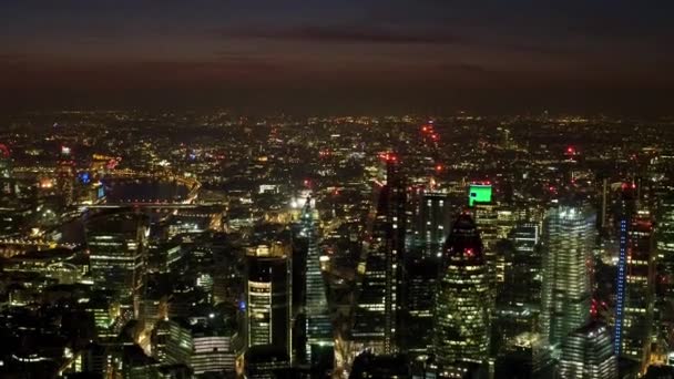 City London Noční Letecké Video Ukazuje Město Jádro Věže Bloky — Stock video