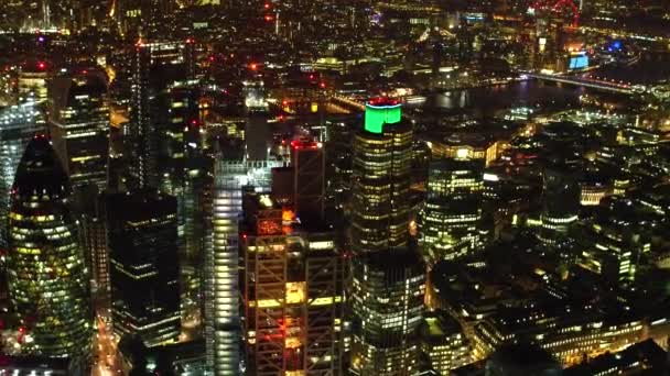 London City Towers Night Including Gherkin Nat West Tower River — Stock Video