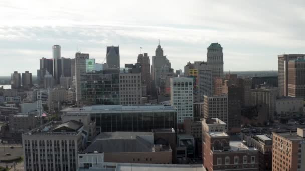 Detroit Michigan Skyline Con Fox Theatre Video Drones Moviéndose Hacia — Vídeos de Stock