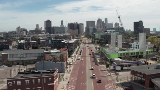 Blick Auf Die Skyline Von Detroit Michigan Drohnenvideo Zeigt Woodward — Stockvideo