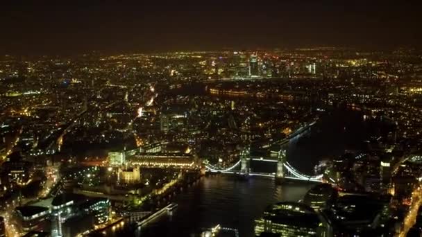 London Tower Bridge River Thames Shard Skyscraper Lit Night — Stock Video