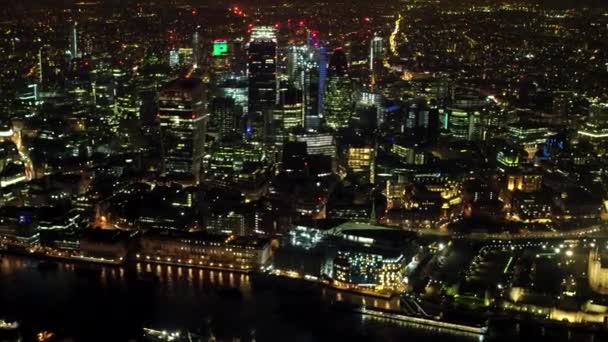 City London Torn Tower London Och Tower Bridge Flygfilm Nattetid — Stockvideo
