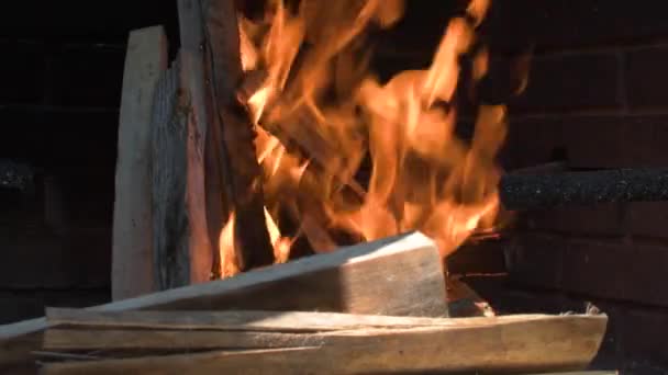 在壁炉里烧木柴烧烤的前景 — 图库视频影像