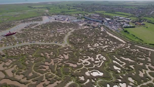 Tollesbury Marshes Marina Essex Verenigd Koninkrijk Luchtfoto Drone — Stockvideo