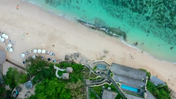 Aerial Top Karma Beach Club Uluwatu Tropical White Sand Turquoise — 비디오