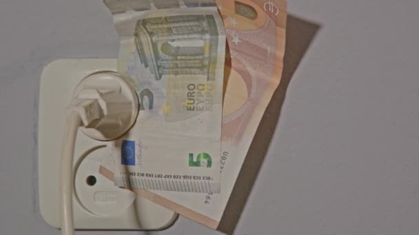 Energy Crisis Concept Pan Euro Bills Being Held Plug Electrical — Stock Video
