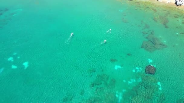 Aerial View Mediterranean Sea Greece Tourists Swim Scuba Diving — Stock Video