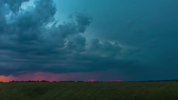 Timelapse Dramatic Stormy Sky Dusk Meadow Landscape Clouds Twilight Breathtaking — Stock Video