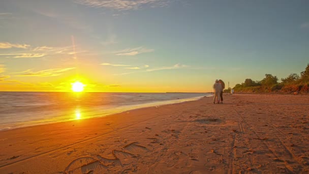 Timelapse Tiro Turistas Andando Longo Praia Enquanto Assiste Pôr Sol — Vídeo de Stock