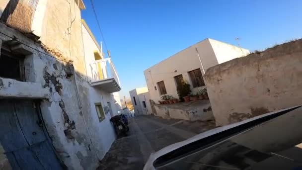 Winding Narrow Road Small Village White Houses Greek Island Driving — Stock Video