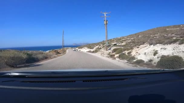Vista Atrás Pára Brisas Uma Estrada Deserta Uma Ilha Grega — Vídeo de Stock