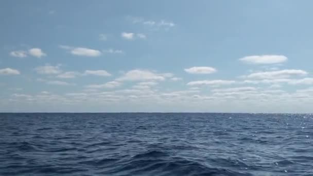 Мирный Панорамный Вид Голубой Открытый Океан Солнечными Отражениями Спокойных Волнах — стоковое видео