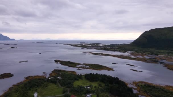 Aéreo Sobre Ilhas Rochosas Lofoten Noruega — Vídeo de Stock