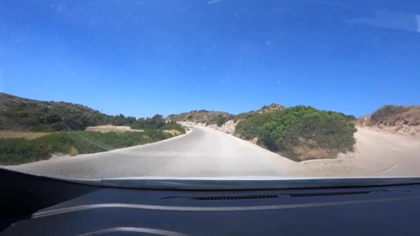 View Front Windshield Greek Rental Car Winding Country Road — 비디오