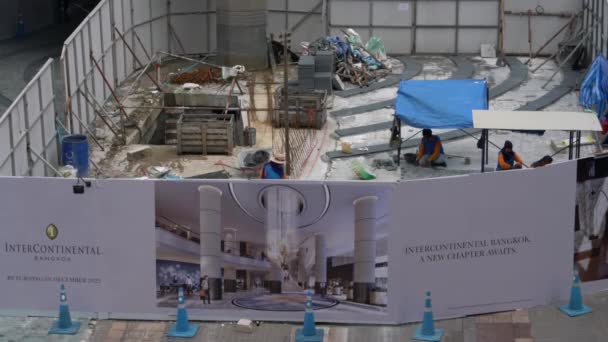 Продолжаются Строительные Работы Реконструкция Intercontinental Bangkok Отеля Ihg Центре Бангкока — стоковое видео