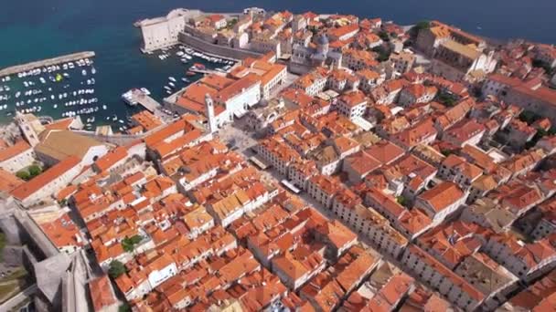 Старый Город Порт Дубровника Хорватия Взгляд Дрона Воздуха — стоковое видео