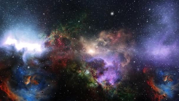Resa Genom Den Djupa Rymden Nebulosa Galaxy Och Stjärnor — Stockvideo