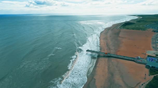 Drone Aerial Video Footage Shot Open Sea Facing Skegness Pier — Stock Video