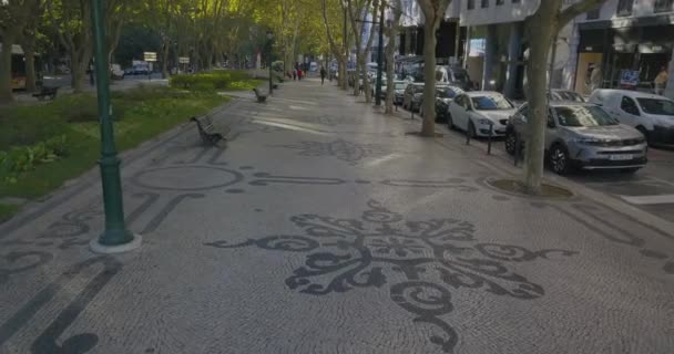 Vista Superior Pavimento Pedonal Tradicional Português Lisboa Portugal Low Motion — Vídeo de Stock