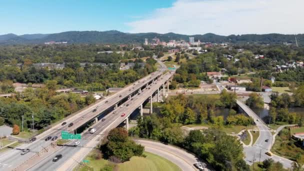 Drone Video Dolly Shot Haywood Street Bridge French Broad River — 비디오
