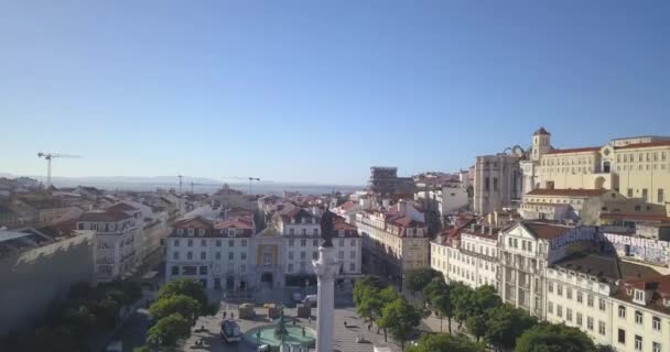 Pedro Square Lisbon Aerial View River Tagus Задньому Плані Зверху — стокове відео