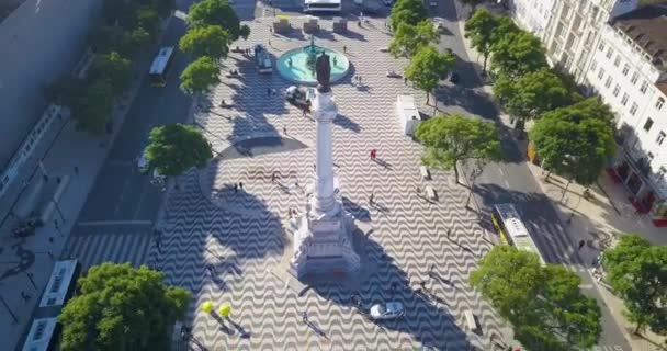 Top Aerial View Dom Pedro Square Baixa District Lisbon Portugal — Video Stock