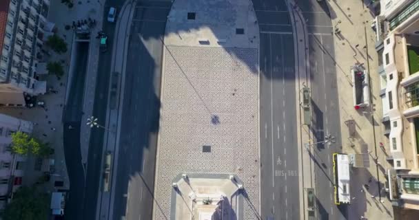 Top Aerial Drone View Restauradores Square Lisbon Portugal — Vídeo de Stock