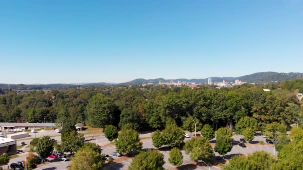 Drone Video Sokkel Opname Van Downtown Asheville Skyline Bekeken Vanaf — Stockvideo