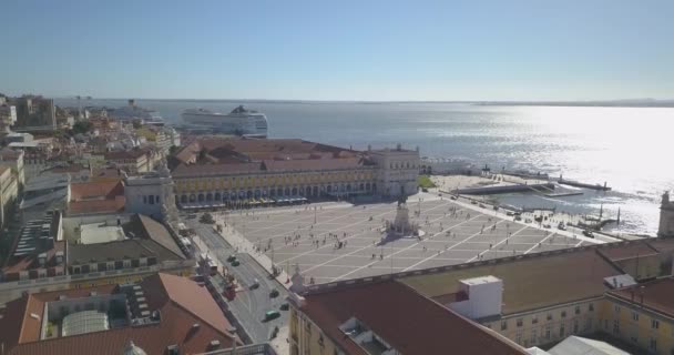 Widok Lotu Ptaka Praca Comercio Lizbonie Portugalia Słoneczny Dzień Widok — Wideo stockowe