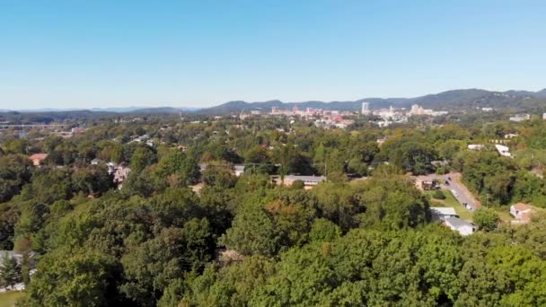 Drone Video Dolly Shot Downtown Asheville Skyline Viewed South Side — стокове відео