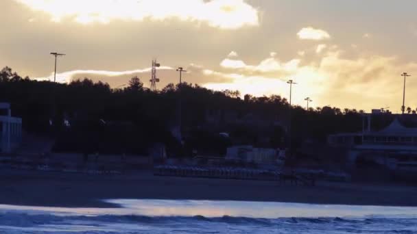 Stranden Vid Soluppgången Carcavelos Stranden Portugal Fantastisk Timelapse — Stockvideo