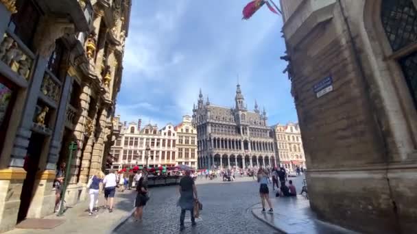 Wandelen Naar Grote Markt Met Toeristen Omringd Door Guildhalls Brussel — Stockvideo