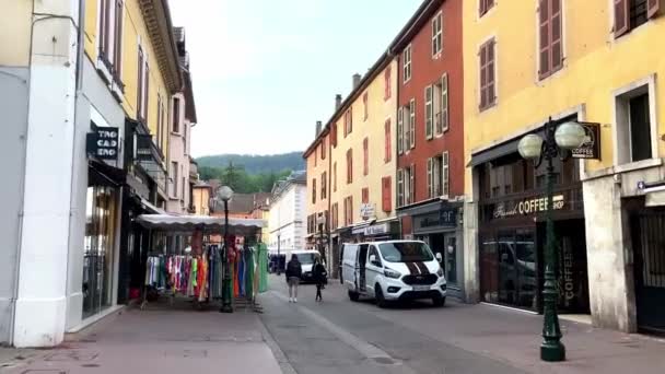 Walking Street Rue Republique View Shopping Stores Lyon France Handheld — Stock Video