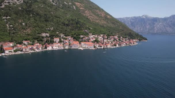 Perast Černá Hora Letecký Pohled Staré Pobřežní Město Kotor Bay — Stock video