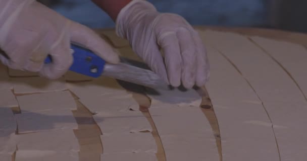 Couper Pâte Carrés Préparation Pour Les Boulettes Viande Khinkali Géorgie — Video