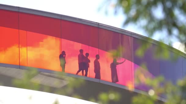People Walking Your Rainbow Panorama Skywalk Top Aros Aarhus Art — Vídeos de Stock