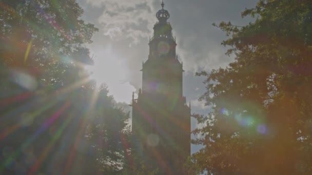 Martinitoren Groningen Het Hoogste Gebouw Van Groningen City Een Populaire — Stockvideo