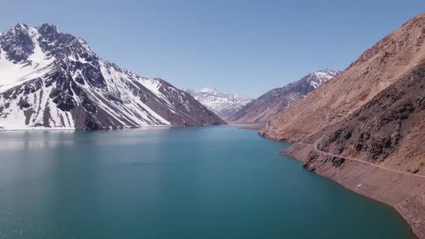 Maipo Canyon Landschaft Und Embalse Yeso Türkisfarbene Gewässer Los Andes — Stockvideo