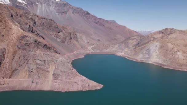 Yeso Dam Embalse Yeso Andes Mountain Verão Santiago Chile Antena — Vídeo de Stock