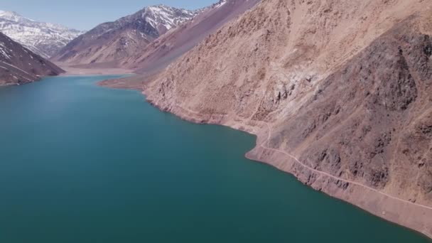 Embalse Yeso Reservoir Und Cajon Del Maipo Santiago Chile Antenne — Stockvideo