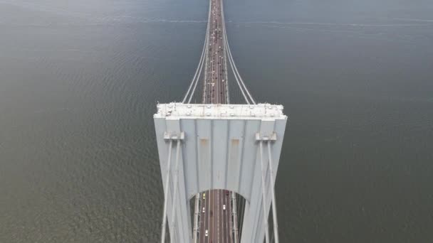 Высокий Угол Обзора Гавани Нью Йорка Моста Верразано Течение Дня — стоковое видео