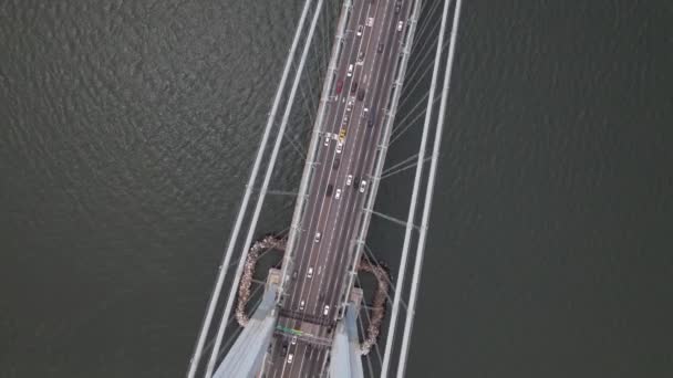 Высокий Угол Обзора Гавани Нью Йорка Моста Верразано Течение Дня — стоковое видео
