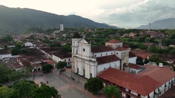 Flygfoto Över Santa Antioquia Katedralen Och Stora Torget Katolska Landmärke — Stockvideo