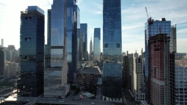 Aerial View Hudson Yards Empire State Building Distance Sunny Morning — Video