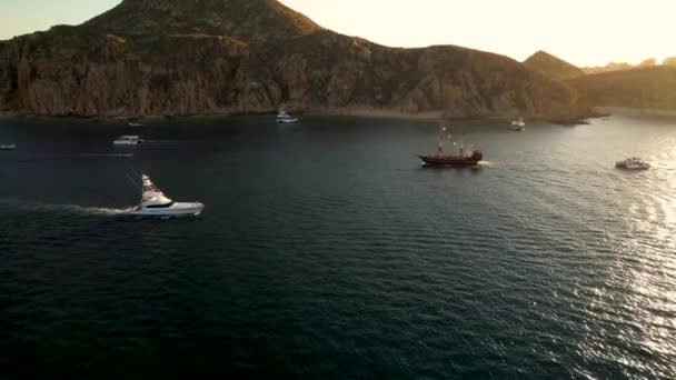 Drone Tiro Navio Pirata Cabo San Lucas — Vídeo de Stock