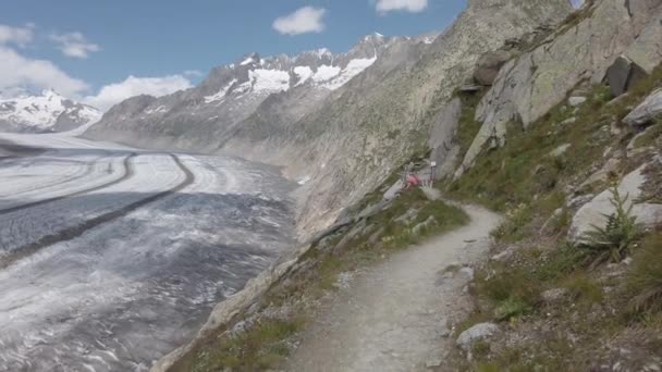 Filmaufnahme Vom Aletschgletscher Der Aletsch Arena Bettmeralp Fiescheralp Wanderweg Zum — Stockvideo