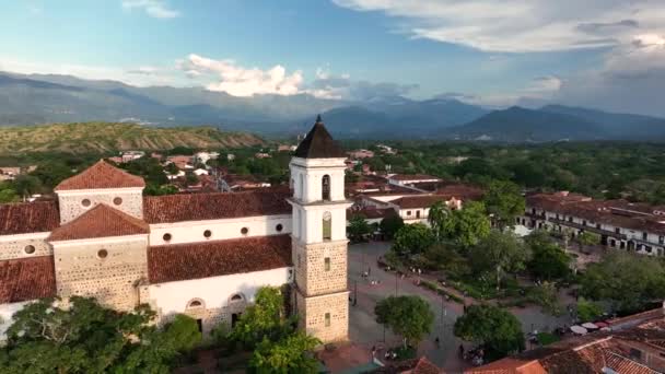Santa Antioquia Cathedral Colombia Aerial View Historic Catholic Landmark Cityscape — 비디오