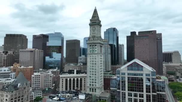 Boston Mass Skyline Śródmieście Massachusetts Centrum Miasta Custom House Tower — Wideo stockowe