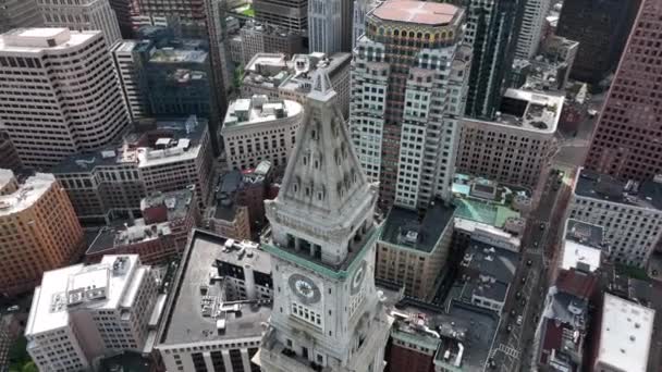 Custom House Tower Downtown Boston Buildings Skyscrapers Aerial Orbit Financial — Stock Video